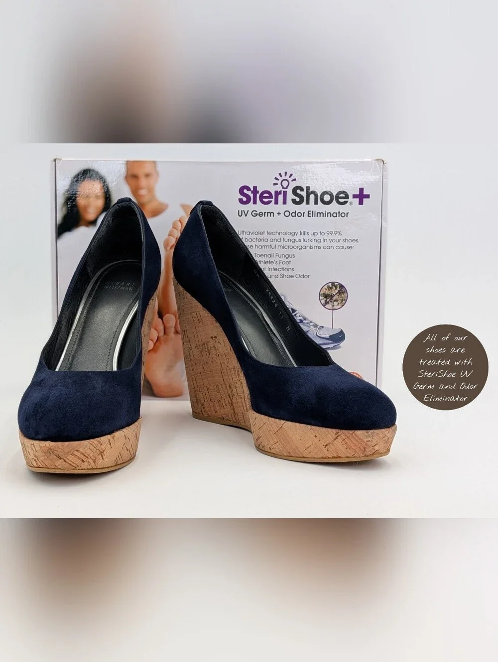 Stuart Weitzman Size 11 N Corkswoon Navy Blue Genuine Suede Cork Wedge Pump Heel